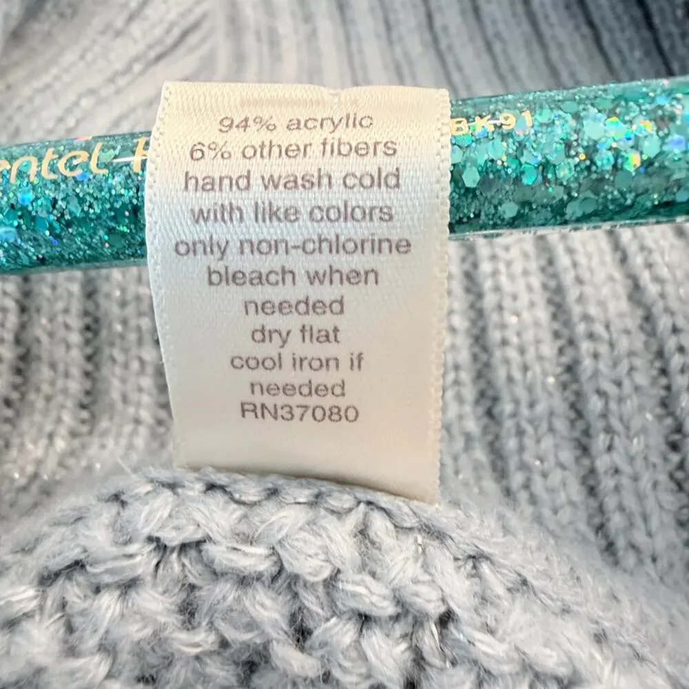 Baby Blue metallic OSFA cowl neck poncho sweater